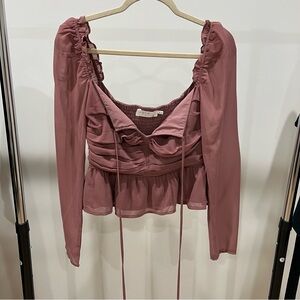 Macy's Dusty Rose Ruched Long-Sleeve Peplum Blouse